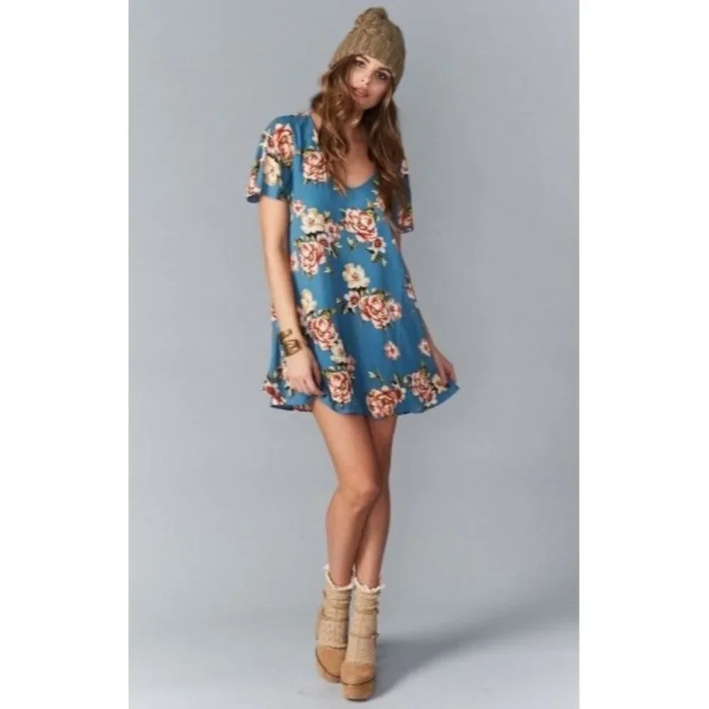 Show Me Your Mumu Kylie Mini Dress Size Medium Prairie Petal Blue Floral - Picture 9 of 9
